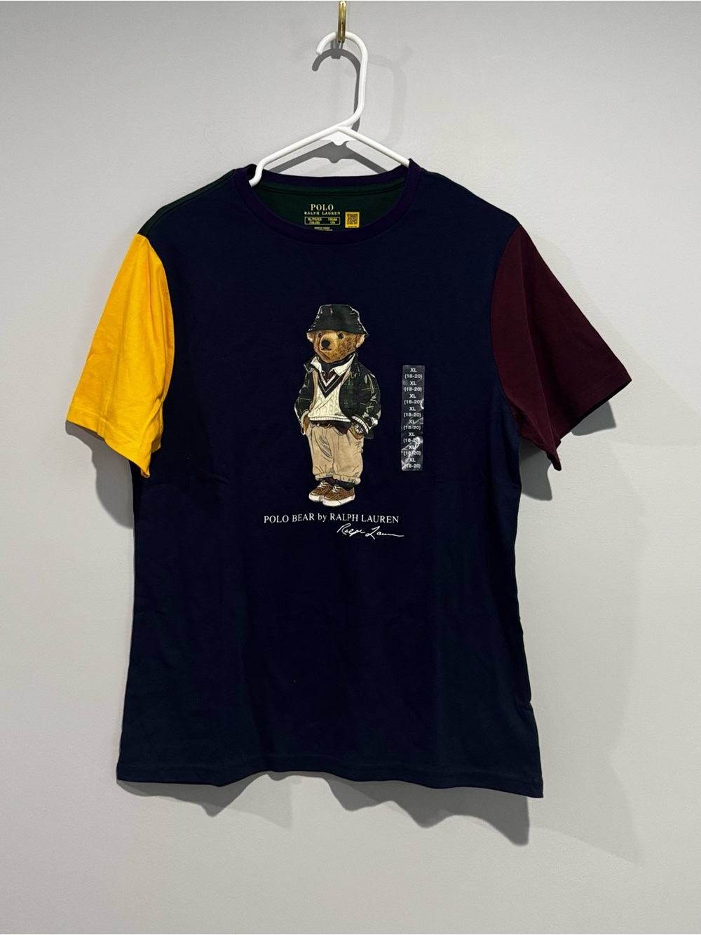 NWT Polo Ralph Lauren boy's Navy Polo Bear Graphic Tee - Colorblock Size XL